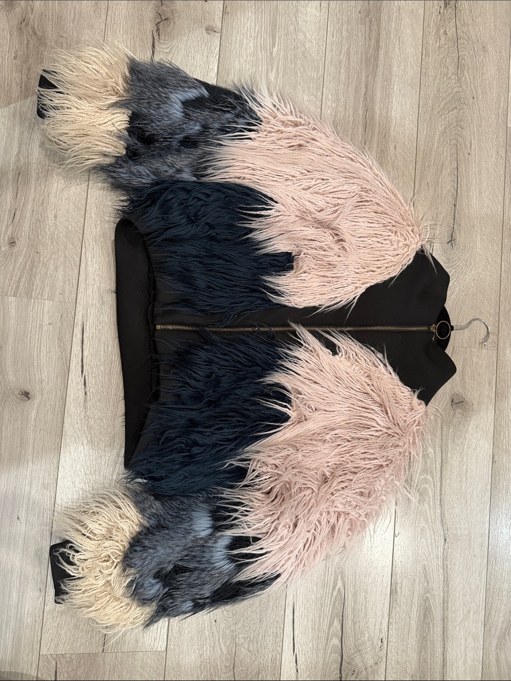 Young Fabulous & Broke Pink, Black & Cream Faux Fur Colorblock Bomber
